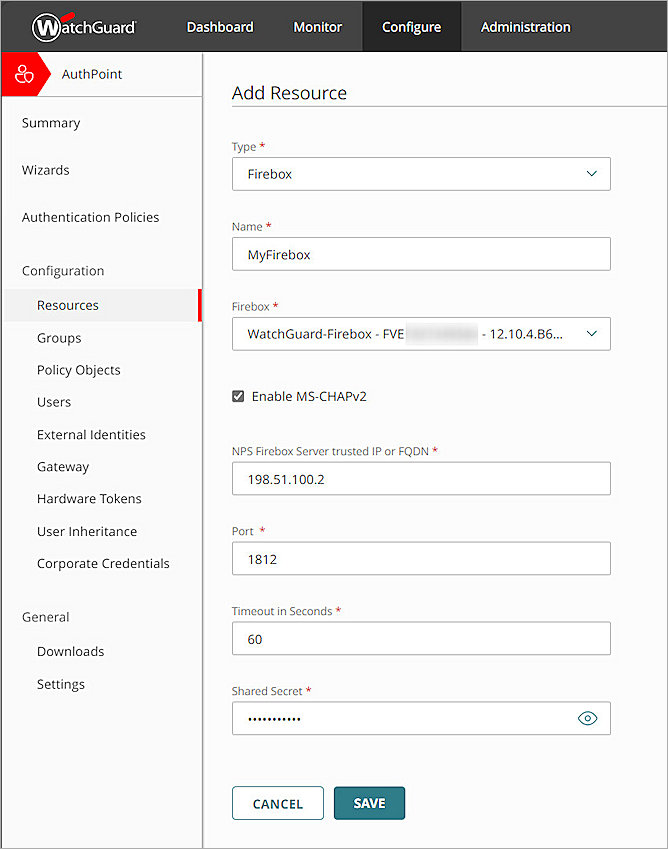 Screenshot of WGC, Add Firebox Resource